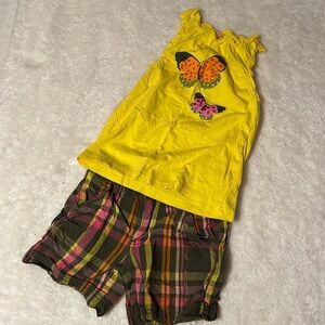 EUC Crazy 8 girls 5 butterfly plaid outfit shorts tank